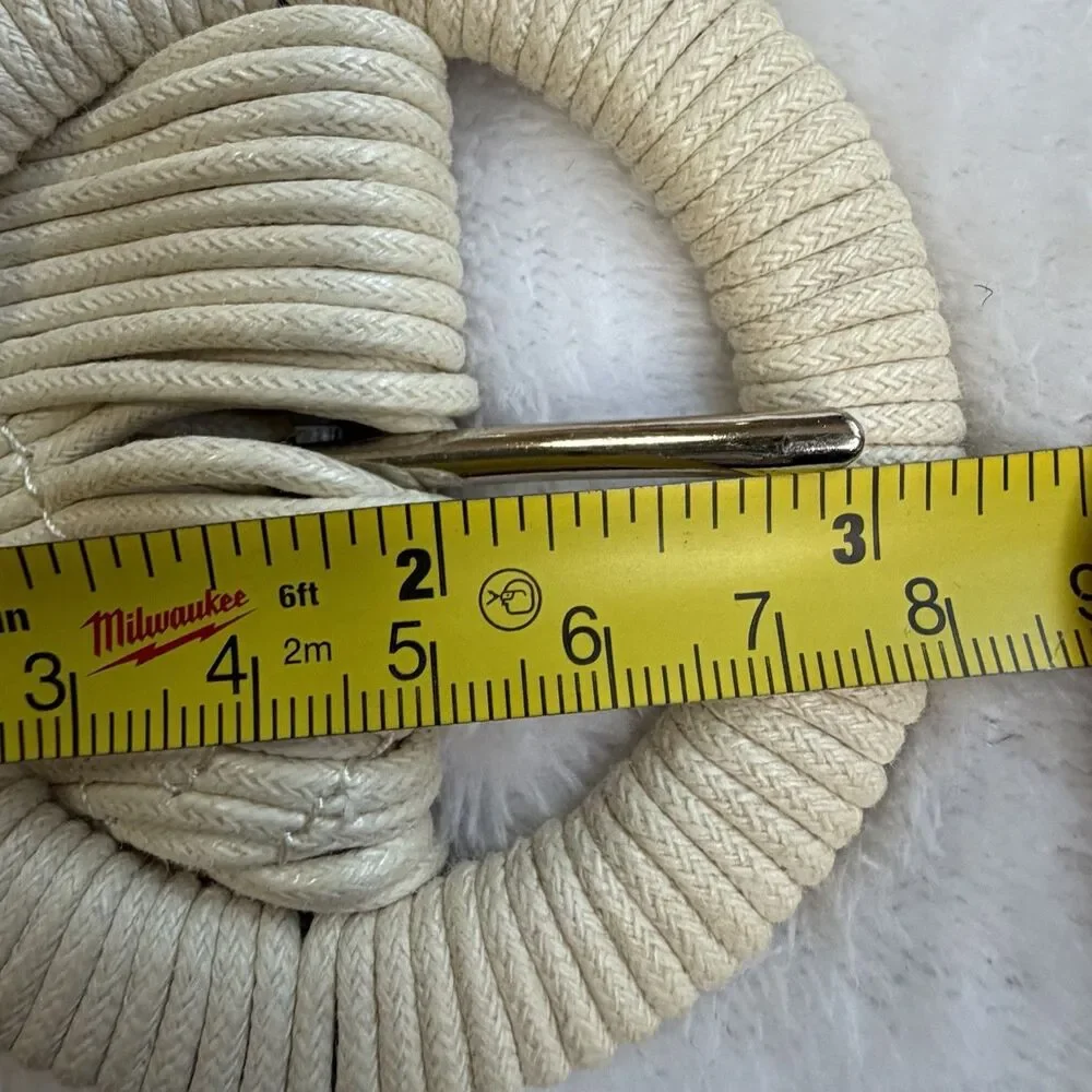 Coldwater Creek Ivory Wide Woven Cotton Belt Faux‎ Leather Accents Statement S/M